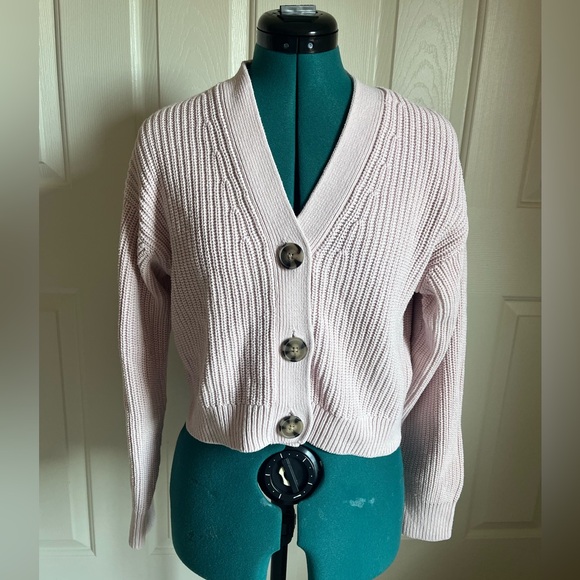 H&M Rib Knit Cardigan Light Pink, Size XS X-Small - Picture 2 of 12